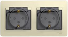 Розетка с заземлением с рамкой Systeme Electric Glossa 2-м. крышка шторки IP44 бежевый картинка
